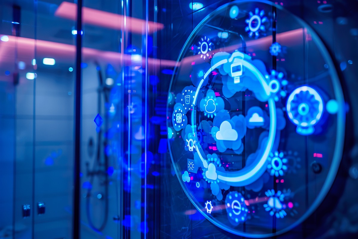 Digital interface with cloud computing icons