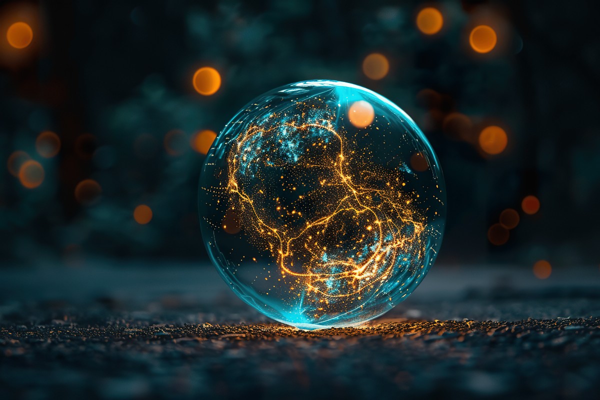 Digital Earth with glowing network lines on dark background