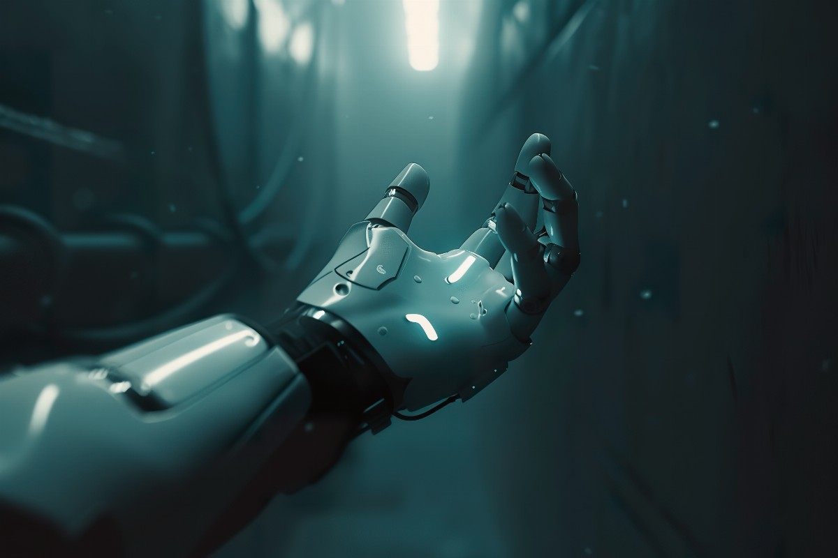 Close-up of a robotic hand reaching out