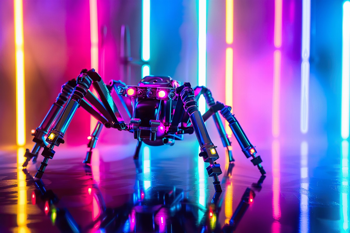 Robotic spider with neon lights